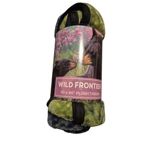 Plush Throw Blanket 50x60" Black Bear & Cub Flowers Wild Frontier Naturecore Art